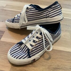 TOMMY Hilfiger Blue & White Stripe Nautical Canvas Lace Up Sneakers Women’s 6.5